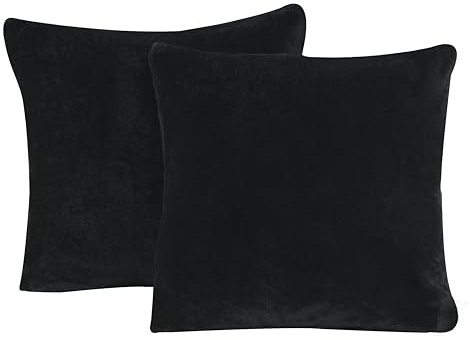one-home 2er Pack Kissenbezug Kissenhülle Teddy Plüsch Uni kuschelig flauschig warm weich, Größe:40x40 cm, Farbe:schwarz