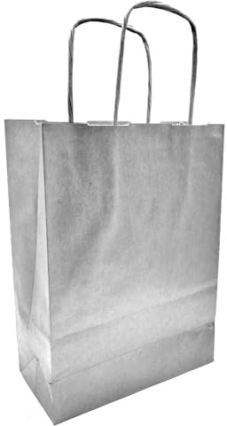Acan Tradineur - Pack de 50 Bolsas Kraft XL - Fabricados en Papel Kraft - Ideal para Fin de año y año Nuevo - 46 x 40 x 18 cm - Color Plata