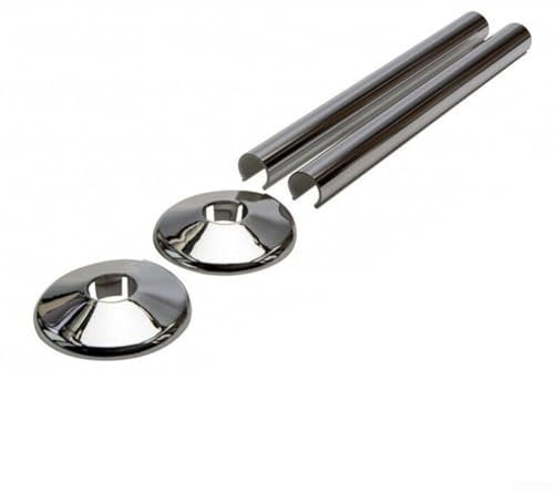 15mm x 200mm Radiator Pipe Sleeve Covers and Pipe Collars in Chrome Effect, Central Heating Clip On Covers Snappit(1Set Chrome)