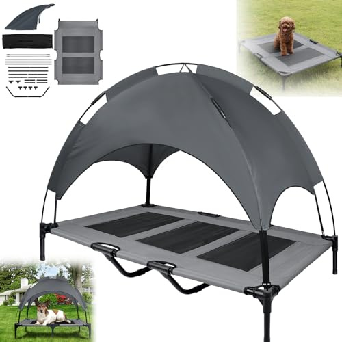 LARS360 Hundeliege mit Dach, Erhöhtes Hundebett Atmungsaktiv, Taftstoff, Outdoor Mittelgroße und Große Hunde Haustierbett für Indoor & Outdoor, XL (122 x92x102 cm)