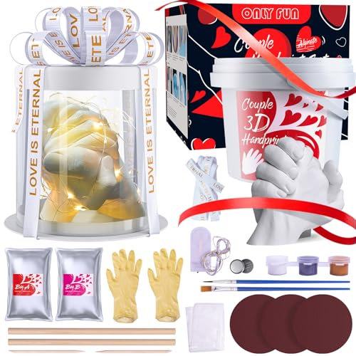 ONLYFUN 3D Handabdruck Set für Paare | Gibshandabruck für Paare | Jahrestag Geschenk für Ihn | Hochzeitsgeschenk | Partner Geschenke | Bastelset Erwachsene | Handabdruck Set Geschenk für Sie und Ihn