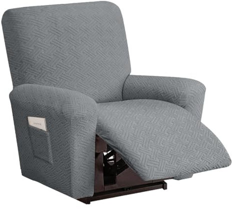 LIFEDX Sesselbezug Relaxsessel Stretchhusse für Relaxsessel Jacquard 4-Teilig,Stretch Sesselschoner Relaxsessel mit Taschen,Elastisch Recliner Bezug für Fernsehsessel Liege Sessel - Grey||1 Seater