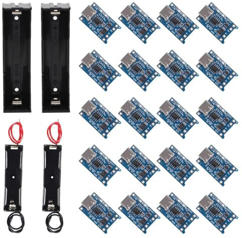 HUAZIZ 20pcs Type-C Input Interface USB 5V 1A 18650 Lithium Battery Charger Module Charging Board with Double Protection Function + 4 Pieces 3.7V 18650 Battery Holder