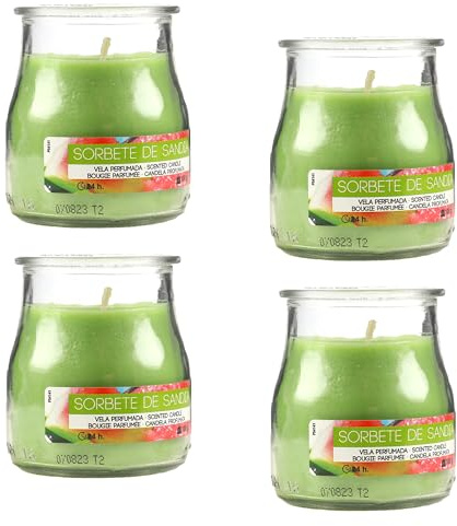 4 Stück Duftkerzen Wassermelonensorbet im Glas 7x6cm, Grün Duftkerzen 24 Stunden Verbrennung