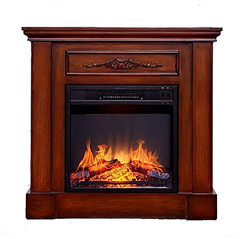 Poêle électrique Bois Massif 1400 W Effet Flamme 3D réaliste tat cheminée Chauffage Bois Effet Flamme cheminées 1 M Marron