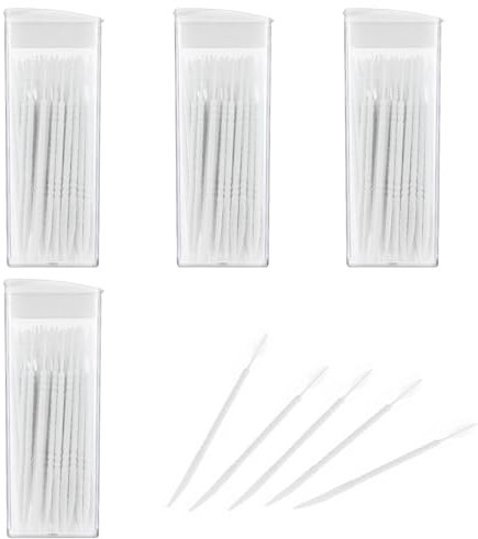 WLLHYF 200 piezas de doble cabeza, 50 piezas/caja de palillos de dientes de plástico, doble cabeza, hilo dental, palillo interdental, cepillo, lápiz dental (blanco)