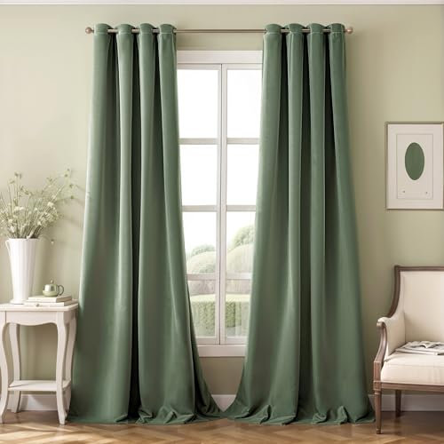 MIULEE Tende Velluto Salvia Verde per Interni Tenda Moderne, Eleganti Tenda per Camera da Letto Salotto e Soggiorno, 2 Pezzi Tende Oscuranti Termiche per Interni Velluto con Occhielli L 140 x A 260 CM