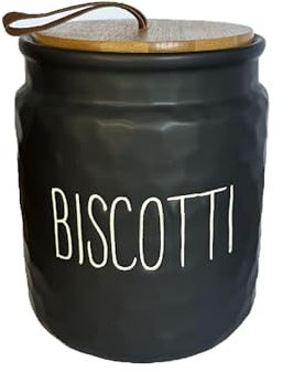 MECSAL CASALINGHI Barattolo Biscottiera, Porta Biscotti, Contenitore Cucina, in Ceramica Effetto Martellato, Tappo in Legno