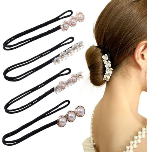 4 Stück Magischer Haarknoten,Perle Blumen Haar Dutt Maker Damen Donut Hair Bun Maker Haarnadel Haarknoten Maker Haarhalter Haar Styling Werkzeug,Haarknoten Former Set für Kinder Mädchen Frauen