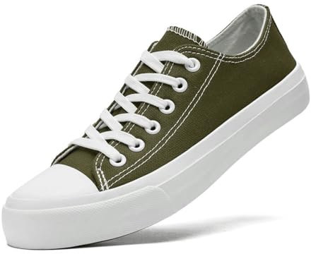 sharllen Ladies Canvas Shoes Women, Unisex Lace up Plimsolls Pumps Low Top Trainers for Men Casual Sneakers Canvas Plimsoles Flat Shoes(Green 250)