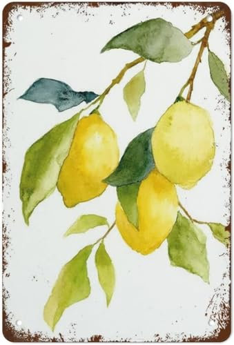kisoyo Zitronenmalerei, Aquarelldruck, botanischer Kunstdruck, Küche, Wanddekoration, Zitronenzweig-Poster, gelb-grün, Wandkunst, Zitronen, Heimdekoration, Vintage-Blechschild, Zimmer, Heimdekoration,