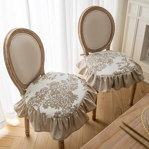 (de:Geblümtes, gerüschtes 18 x 18, U-förmiges, rutschfestes Sitzkissen mit Bändern, Vintage-Bauernhaus-Landhauskissen für Esszimmerstühle (2er-Pack, Khaki))