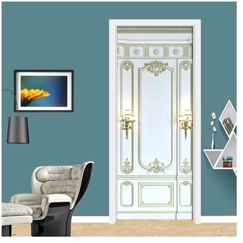 Türaufkleber Türtapete Türbilder Türposter DIY PVC 3D Türaufkleber, Wasserdicht, Abnehmbar, Weißer Rahmen, Muster, Kunst, Tapete, Wohnzimmer, Türaufkleber (Größe : 95x215cm)
