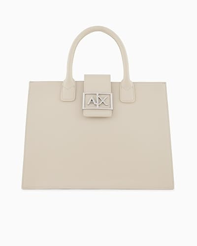 Armani Exchange Women's Jodie, Sustainable, Logo plate closure, Medium Tote, White, One size