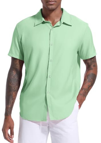 Holure Mens Shirts Waffle Short Sleeve Casual Shirts Button Down Shirt for Men Summer Beach Shirt Green-2XL