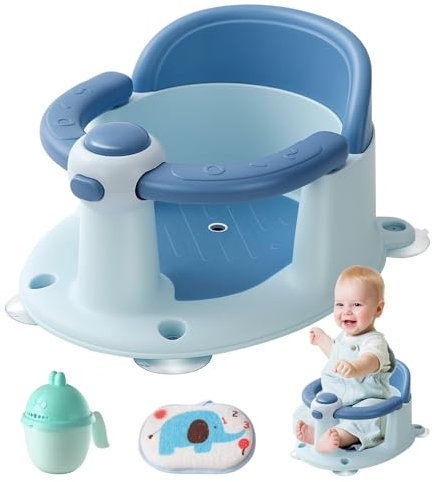 Asiento de bañera para bebé a partir de 6 meses, antideslizante, con 4 ventosas fuertes, asiento de baño ergonómico para ducha o bañera (azul)