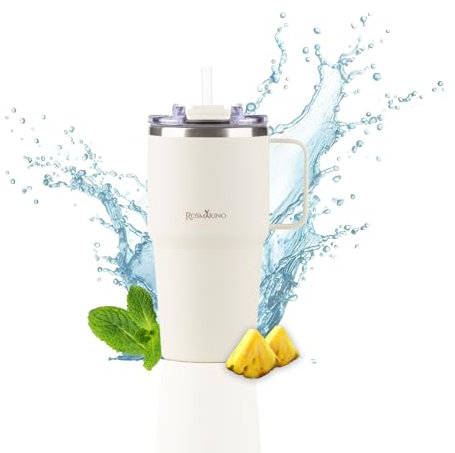ROSMARINO Thermobecher XL 870ml Edelstahl Isolierbecher mit Strohhalm | Hält 11h Kalt & 7h Warm | Thermosflasche Auslaufsicher | BPA-frei | Kaffeebecher To Go