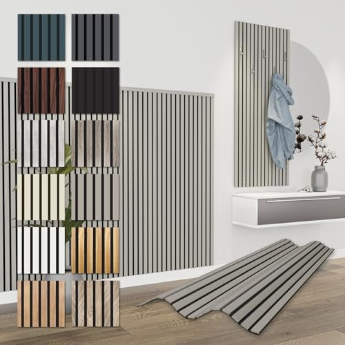 HEXIM Akustikpaneele 4 Stück 138,5x60cm Holz Comfort - flexible Holzpaneele Platten Lamellenwand Holz MDF Wandpaneele Lamellenverkleidung Wandverkleidung schalldämmend (3.32m² Sandgrey)