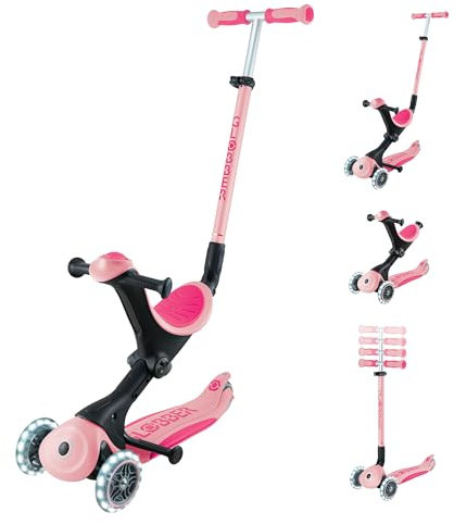 Globber - GO UP Deluxe Lights – Skalierbarer Tretroller, 3 Räder mit Sitz, für Kinder von 15 Monaten bis 6 Jahren, Rosa