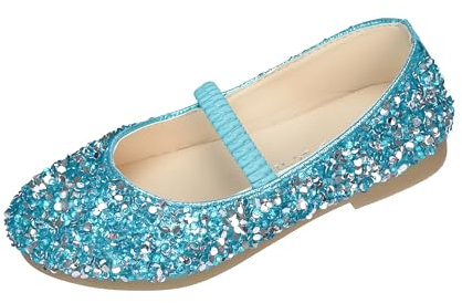 TRIWORIAE-Prinzessin Schuhe Mädchen Glitzer Schuhe Kinder Flache Schuhe Mädchen Pailletten Mary Jane Partys Elegante Ballerinas Blau 28