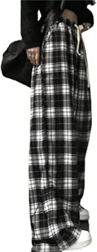 yssgtt Damen Casual Plaid Hose Baggy Drawstring Gerade High Waisted Goth Grunge Y2k Kleidung Streetwear