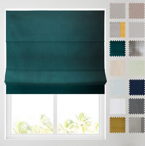 Barnes Blinds - Soft Textured Ara Blackout Roman Blinds -Durable Fittings Easy Fit (Peacock 61cm)