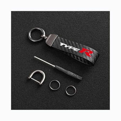 Generisch Auto Schlüsselanhänger für Honda Type R Kohlefaser Leder Seil 360 ° Drehbarem Anti-Verlust-D-Ring Schlüsselanhänger Auto Zubehör,Black-12.5CM