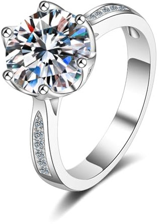 Stfery Ring Damen Weißgold Matt 3ct Weiß Rundschliff Labor Angebauter Diamant 14K Verlobungsring Damen Weißgold