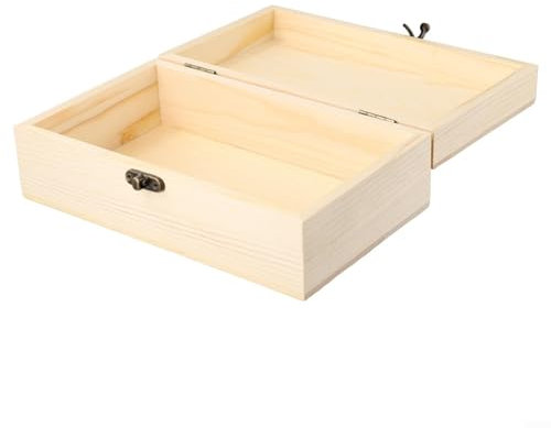 Aprilsunnyzone Plain Wooden Storage Box With Lid,Handmade Wood Memory Craft Chest For Jewelry And Crafts, Pine Wood Material Box(M)