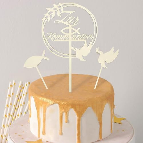 Tortendeko Kommunion Holz, 3 Stück Cake Topper Kommunion, Set für Erstkommunion Deko Junge Mädchen, Elegant Cake Decor For Boys And Girls, Beautiful Toppers For Christening Celebrations