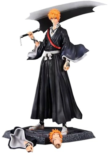 Xinchangda Kurosaki Ichigo Figur Schwarzer Kimono Anime Figuren 33cm Austauschbares Teil Action Figure Statue Modell Desktop Dekoration Sammlung Geschenk