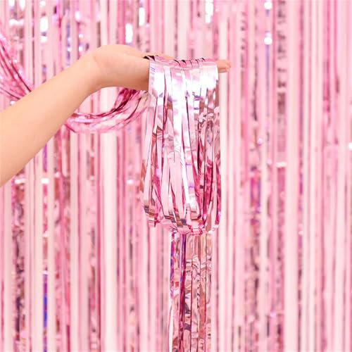 Highdi 2 Pieces Party Door Tinsel Curtains Decorations, Foil Fringe Glitter Curtain Backdrop Birthday Party Door Streamers for Engagement Wedding Holiday Graduation (Pink,1m*2m)