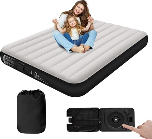 Dametay Luftbett 2 Personen Luftmatratze selbstaufblasend mit eingebauter elektrischer Pumpe Aufblasbare matratze Aufblasbares Luftbett für Camping und Heim 198 x 152 x 25cm Schwarz mit Weiß