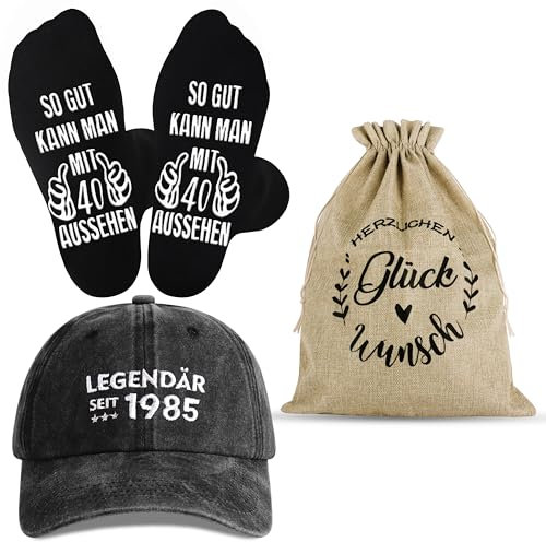 Jeasona 40 Geburtstag Männer Cap 40. Geburtstag Männer Geschenkset aus Cap und Socken Geburtstagsgeschenk Mann 40er Mann Geschenke 40 Jahre Lustig Geschenk