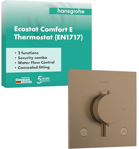 hansgrohe Ecostat Comfort E - Miscelatore termostatico incasso con combinazione di sicurezza, Rubinetto con blocco di sicurezza (SafetyStop) a 40° C, Termostato, 2 utenze, bronzo spazzolato, 33716140