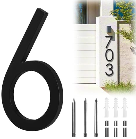 9 inch Modern House Numbers For Outside Metal Large Address Number Matte Black Outdoor 3D Floating House Numbers Flush Mount Vertical Horizontal Zinc Alloy Modern Address Numbers 6