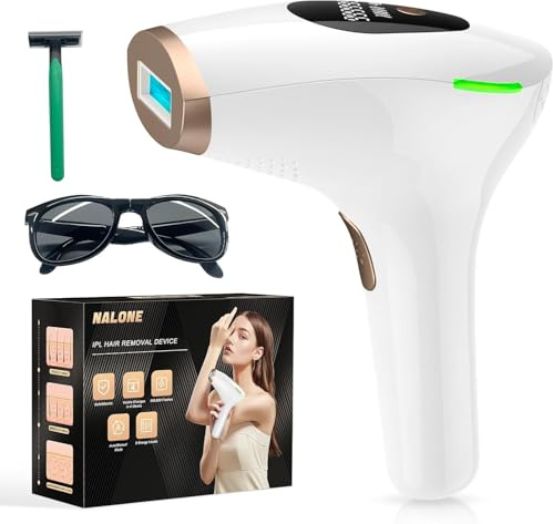 NALONE IPL Geräte Haarentfernung Laser, Laser Haarentfernung 600-1200NM Schmerzfreie IPL Haarentfernungsgerät 999,900 Lichtimpulse, 5 Stufen, für Frauen, Männer, und Whole Body.