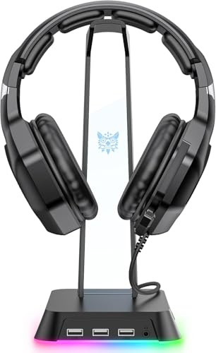 PHNIXGAM RGB-Kopfhörerständer mit 3,5 mm AUX und 3 USB-2.0-Anschlüssen, universeller Gaming-Headset-Aufhänger für Computer, Gamer, Gamer-Zubehör (schwarz)
