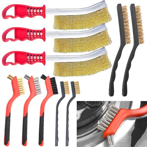 Set 10 Uds Cepillos de Alambre, Cepillo para Limpieza de Juntas Multiusos | Cepillo Alambre para Limpieza de óxido, Soldadura, Madera, Metal y Barbacoa, 4 Tamaños Diferentes para Cada Necesidad