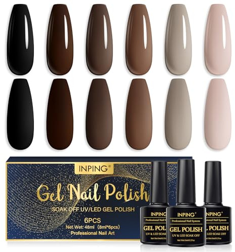 INPING UV Nagellack Nude Braun 6 Farben Gel Gelnägel Nagellack Set 8ML | Nude Braun Gelnägel Soak-Off UV/LED Nail Polish für Anfänger DIY Nail Art Maniküre Salon, Ideal Geschenk für Frauen
