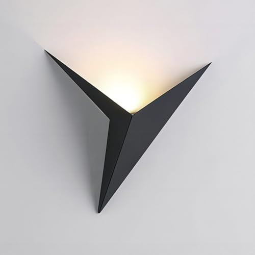LOGT 7W LED Wandlampe Innen Dreieck Geformte Eisen, Vintage Wandleuchte Art Déco Dimmbar Wohnzimmerleuchte 3000K/4500K 2 Farbmodi Nachttischlampe Nordic Minimalismus Wandbeleuchtung Wandlicht,Schwarz