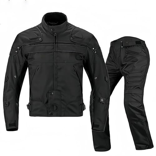 Motorradkombi Für Herren, 2-Teiliges Textilset Mit Protektoren, wasserdichte Jacke Und Motorradhose, Motocross-Bekleidung, Motorradbekleidung Black,XXL