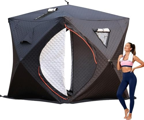 VNATWGOO Outdoor-Sauna, 1,80m x 1,80m x 2,10m Tragbares isoliertes Saunazelt, Schnee- Winddicht mit Kaminloch für Garten und Eisfischen