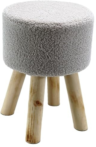 QMBasic Fellhocker gepolstert Deko Rund Interior Design Sitz-Hocker Felloptik kompakt stabil 100 kg (Beige)