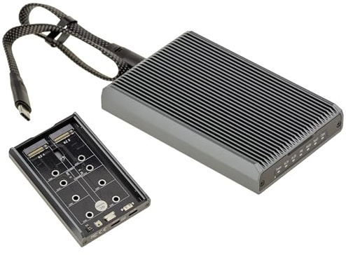 KALEA-INFORMATIQUE Aluminium Raid Case and USB 3.2 20G Cloning Station for 2 M2 SSDs Dual protocol M2 NVMe and M2 SATA. PM or Raid 0 1 mounting, and cloning from one SSD to another
