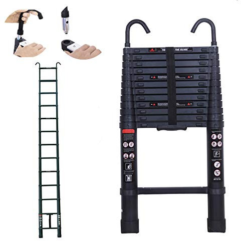 DICN, scala telescopica da 3,8 m in alluminio, allungabile, leggera, salva spazio, multiuso, per casa, ufficio, giardino, soppalco, scaletta portatile antiscivolo