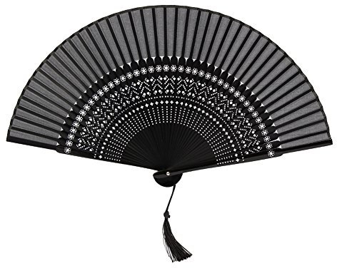FullBerg Handfächer Japanischer Faltfächer Klappfächer Vintage Stil Damen Herren Bambus Folding Fans Fächer für Wanddekoration Hochzeit Geschenk Muttertag Party Kostüm (Schwarz - Schneeflocke Hohl)