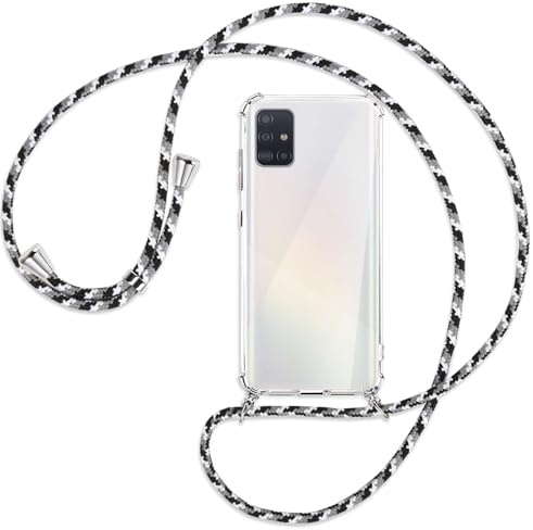 mtb more energy Handykette kompatibel mit Samsung Galaxy A51 (SM-A515, 6.5'') - Camouflage weiß - Smartphone Hülle zum Umhängen - Anti Shock Full TPU Case