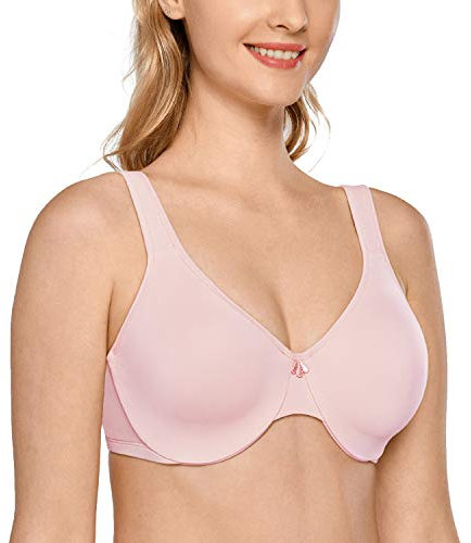 Delimira Women's Minimiser Bra Plus Size Underwired Full Cup Non Padded Seamless Support T Shirt Bra Gentle Rose 32F