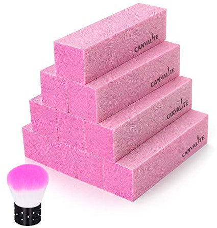 Canvalite 10Pcs Nail Buffer Block with Nail Brush, 120 Grit Professional Salon Nail Buffer Block for Gel Nails